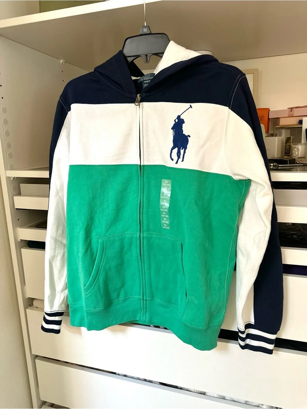Boys Polo Ralph Lauren Colorblock Zip Hoodie with Big Pony NEW w Tags